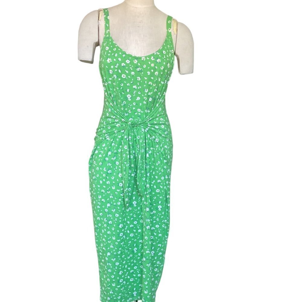The Vanity Room Ditsy Floral Wrap Waist Midi Tank Dress Sz S Green‎ 91J